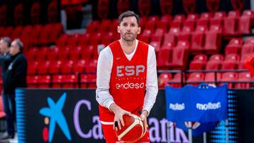 Rudy Fernández, durante un entrenamiento de la Selección en Zaragoza para la Ventana de clasificación para el Eurobasket 2025.