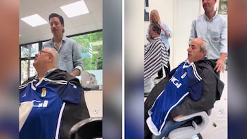 Un barbero de Gijón pone a sus clientes una sábana del Oviedo por sorpresa: la reacción este hombre es demasiado...