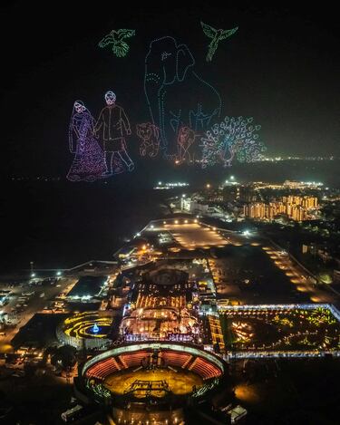 Una vista desde un dron del lugar de las celebraciones previas a la boda de Anant Ambani, hijo de Mukesh Ambani, presidente de Reliance Industries, y Radhika Merchant, hija del industrial Viren Merchant. 