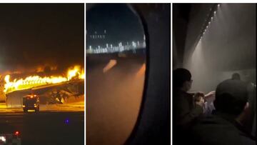 Un pasajero graba dentro del avión que ha ardido en el momento del accidente
