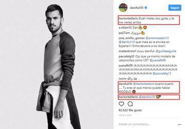 La guasa de Héctor Bellerín con Dani Ceballos y sus respuestas en la foto del madridista como modelo. Foto Instagram @danifuli10
