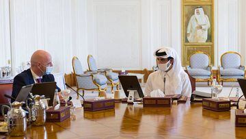 Emir Sheikh Tamim bin Hamad Al-Thani meeting with FIFA President Gianni Infantino in the capital Doha. 