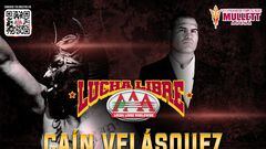 Promocional de Caín Velásquez con Lucha Libre Triple A.