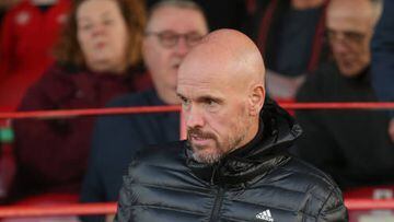 ALTRINCHAM, ENGLAND - SEPTEMBER 16: Manager Erik ten Hag of Manchester United watches from the stands during the Premier League 2 match between Manchester United U21s and West Ham United U21s at J Davidson Ground on September 16, 2022 in Altrincham, England. (Photo by John Peters/Manchester United via Getty Images)