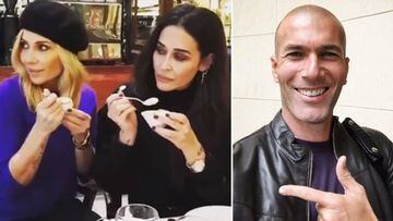 Imágenes de Marta Sánchez con Vicky Martín Berrocal al ver a Zinedine Zidane y del exfutbolista y entrenador francés del Real Madrid.