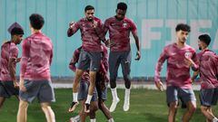 Entrenamiento de la selección de Qatar en Doha en la víspera de su enfrentamiento con Senegal.