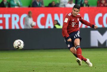 Bayern Munich's James Rodriguez scores their third goal.