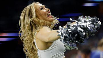 INDIANAPOLIS, INDIANA - NOVEMBER 14: A Indianapolis Colts cheerleader reacts during the second half against the Jacksonville Jaguars at Lucas Oil Stadium on November 14, 2021 in Indianapolis, Indiana.   Michael Hickey/Getty Images/AFP == FOR NEWSPAPERS, 