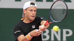 Argentina&#039;s Diego Schwartzman plays a shot against Italy&#039;s Lorenzo Giustino in the second round match of the French Open tennis tournament at the Roland Garros stadium in Paris, France, Wednesday, Sept. 30, 2020. (AP Photo/Michel Euler)