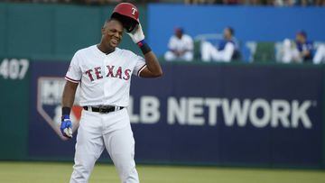 FILE - In this July 4, 2017, file photo, Texas Rangers third baseman Adrian Beltre (29) celebrates his 600th career double off Boston Red Sox starting pitcher David Price (24) during the first inning of a baseball game, in Arlington, Texas. Beltre has decided to retire after 21 seasons and 3,166 hits in the majors leagues. Beltre announced his decision in a statement released by the Rangers on Tuesday morning, Nov. 20, 2018. (AP Photo/Michael Ainsworth, File)