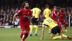 Mohamed Salah, jugador del Liverpool, celebra el gol anotado ante el Watford.