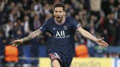 Messi celebra su primer gol con el PSG.