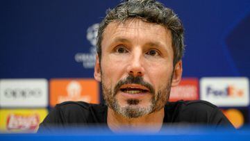 Antwerp's head coach Mark van Bommel addresses a press conference on the eve of the UEFA Champions League football match between FC Barcelona and Royal Antwerp FC at the Estadi Olimpic Lluis Companys in Barcelona on September 18, 2023. (Photo by Josep LAGO / AFP)