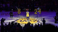 LOS ANGELES, CALIFORNIA - JANUARY 31: LeBron James #23 of the Los Angeles Lakers speaks during the pregame ceremony to honor Kobe Bryant before the game against the Portland Trail Blazers at Staples Center on January 31, 2020 in Los Angeles, California.  