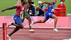 Jacobs y Kerley en la final de 100 metros de los Juegos de Tokio.