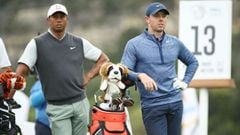 Tiger Woods y Rory McIlroy posan juntos durante la disputa del World Golf Championships-Dell Technologies Match Play de 2019 en el Austin Country Club de Austin, Texas.