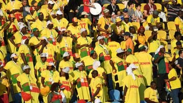 Benin fans cheer for their team prior to the 2019 Africa Cup of Nations (CAN) Group F football match between Benin and Cameroon at the Ismailia Stadium in the north-eastern Egyptian city on July 2, 2019.