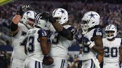 ARLINGTON, TEXAS - DECEMBER 10: Michael Gallup #13 of the Dallas Cowboys celebrates with teammates after catching a touchdown pass during the second quarter against the Philadelphia Eagles at AT&T Stadium on December 10, 2023 in Arlington, Texas.   Richard Rodriguez/Getty Images/AFP (Photo by Richard Rodriguez / GETTY IMAGES NORTH AMERICA / Getty Images via AFP)