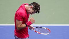 Dominic Thiem, of Austria, pumps his fist after defeating Felix Auger-Aliassime, of Canada, during the fourth round of the US Open tennis championships, Monday, Sept. 7, 2020, in New York. (AP Photo/Frank Franklin II)
