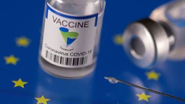 Vials labelled &quot;Sinopharm coronavirus disease (COVID-19) vaccine&quot; placed on displayed EU flag are seen in this illustration picture taken March 24, 2021. REUTERS/Dado Ruvic/Illustration