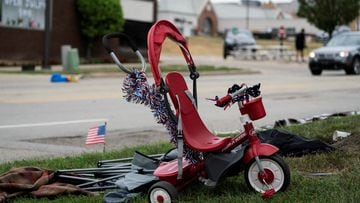 A tricycle is seen near the scene of a mass shooting at a Fourth of July parade route, in the Chicago suburb of Highland Park, Illinois.