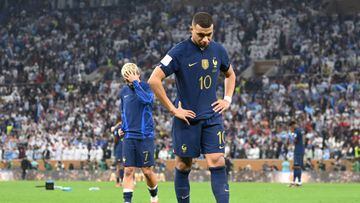 LUSAIL CITY, QATAR - DECEMBER 18: Kylian Mbappe of France cuts a dejected figures following the FIFA World Cup Qatar 2022 Final match between Argentina and France at Lusail Stadium on December 18, 2022 in Lusail City, Qatar. (Photo by Michael Regan - FIFA/FIFA via Getty Images)