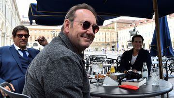 FILE PHOTO: Actor Kevin Spacey sits at a caffe in Piazza San Carlo as he visits the city, where he is expected to return for a cameo appearance in a low budget Italian film, after largely disappearing from public view, in Turin, Italy, June 1, 2021. REUTERS/Massimo Pinca/File Photo