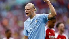 London (United Kingdom), 06/08/2023.- Erling Haaland of Manchester City reacts during the FA Community Shield soccer match between Arsenal London and Manchester City in London, Britain, 06 August 2023. (Reino Unido, Londres) EFE/EPA/TOLGA AKMEN

