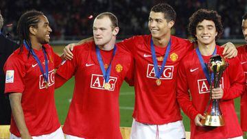 Anderson, Rooney, Cristiano Ronaldo y Rafael, con el Manchester United.