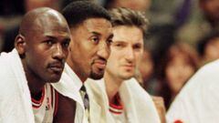 Michael Jordan (left) and Scottie Pippen (centre) during the Bulls&#039; heyday