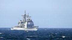 Vista del buque estadounidense &quot;USS Vicksburg&quot; durante un ejercicio militar en el mar Negro, cerca de la costa de Constanta, Ruman&iacute;a en 2015.