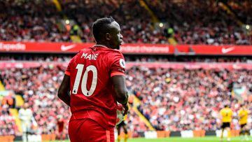LIVERPOOL, ENGLAND - MAY 22: (THE SUN OUT, THE SUN ON SUNDAY OUT) Sadio Mane of Liverpool during the Premier League match between Liverpool and Wolverhampton Wanderers at Anfield on May 22, 2022 in Liverpool, England. (Photo by Andrew Powell/Liverpool FC via Getty Images)