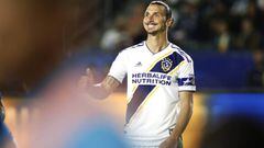 (FILES) In this file photo taken on June 2, 2019  Zlatan Ibrahimovic #9 of Los Angeles Galaxy reacts after a play during the second half of a game against the New England Revolution at Dignity Health Sports Park in Carson, California. - Zlatan Ibrahimovic