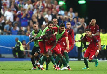 Celebración del gol de Portugal