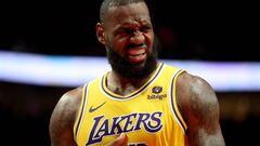 PORTLAND, OREGON - NOVEMBER 17: LeBron James #23 of the Los Angeles Lakers reacts during the second quarter against the Portland Trail Blazers at Moda Center on November 17, 2023 in Portland, Oregon. NOTE TO USER: User expressly acknowledges and agrees that, by downloading and or using this photograph, User is consenting to the terms and conditions of the Getty Images License Agreement.   Steph Chambers/Getty Images/AFP (Photo by Steph Chambers / GETTY IMAGES NORTH AMERICA / Getty Images via AFP)