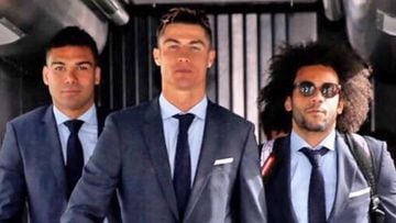 Casemiro, Cristiano Ronaldo y Marcelo en el viaje del Real Madrid a M&uacute;nich para enfrentarse al Bayern en las semifinales de la Champions League 2017/2018