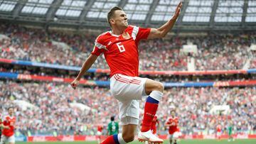 Soccer Football - World Cup - Group A - Russia vs Saudi Arabia - Luzhniki Stadium, Moscow, Russia - June 14, 2018   Russia&#039;s Denis Cheryshev celebrates scoring their second goal      REUTERS/Carl Recine     TPX IMAGES OF THE DAY