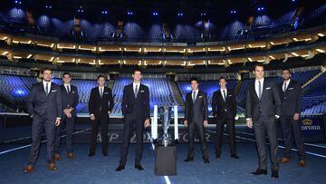 Milos Raonic, Novak Djokovic y Andy Murray, junto a Stan Wawrinka, Tomas Berdych, Kei Nishikori, Roger Federer y Marin Cilic, en una imagen de archivo.