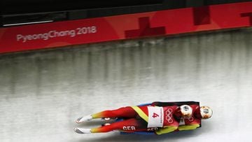 PYEONGCHANG-GUN, SOUTH KOREA - FEBRUARY 14:  Toni Eggert and Sascha Benecken of Germany slide during the Luge Doubles run 2 on day five of the PyeongChang 2018 Winter Olympics at the Olympic Sliding Centre on February 14, 2018 in Pyeongchang-gun, South Korea.  (Photo by Adam Pretty/Getty Images)