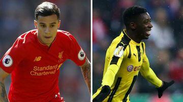 Los jugadores de Liverpool y Borussia Dortmund, Coutinho y Aubameyang.