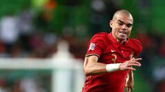 LISBON, PORTUGAL - JUNE 09: Pepe of Portugal during the UEFA Nations League League A Group 2 match between Portugal and Czech Republic at Estadio Jose Alvalade on June 9, 2022 in Lisbon, Portugal. (Photo by Robbie Jay Barratt - AMA/Getty Images)