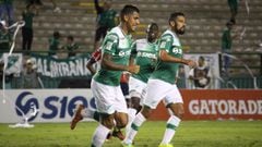 Jefferson Duque celebrando un gol con Deportivo Cali en juego ante Medell&iacute;n por Liga &Aacute;guila