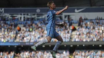 Football Soccer Britain - Manchester City v AFC Bournemouth - Premier League - Etihad Stadium - 17/9/16 Manchester City&#039;s Kevin De Bruyne celebrates scoring their first goal  Action Images via Reuters / Carl Recine Livepic EDITORIAL USE ONLY. No 