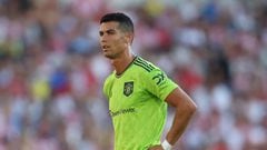 BRENTFORD, ENGLAND - AUGUST 13: Cristiano Ronaldo of Manchester United during the Premier League match between Brentford FC and Manchester United at Brentford Community Stadium on August 13, 2022 in Brentford, England. (Photo by Catherine Ivill/Getty Images)
