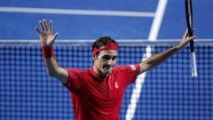 El tenista suizo Roger Federer celebra su victoria en el Swiss Indoors de Basilea 2019.