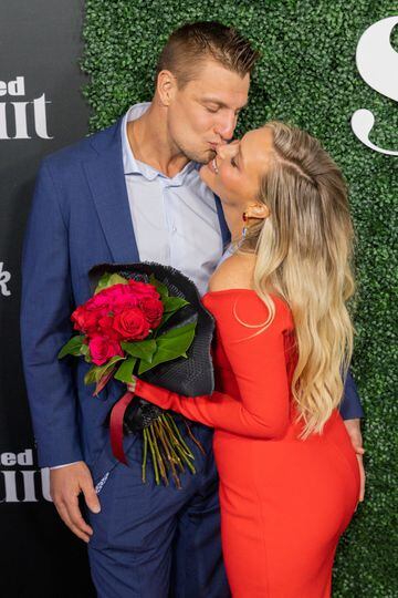 Rob Gronkowski and Camille Kostek arrive for the launch of the Sports Illustrated Swimsuit 2023 issue in New York City, U.S., May 18, 2023. REUTERS/Jeenah Moon