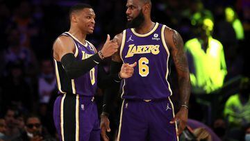 LeBron James and Russell Westbrook, during a Los Angeles Lakers NBA game.