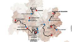 Imagen del mapa con el recorrido de las etapas del Criterium del Dauphin&eacute; 2022.