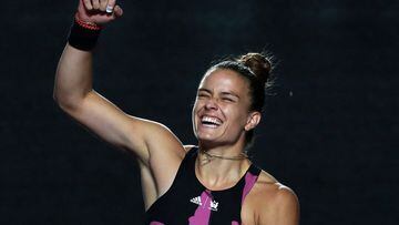 Tennis - WTA 1000 - Guadalajara Open - Guadalajara, Mexico - October 20, 2022 Greece's Maria Sakkari celebrates after winning her round of 16 match against Danielle Collins of the U.S. REUTERS/Henry Romero     TPX IMAGES OF THE DAY