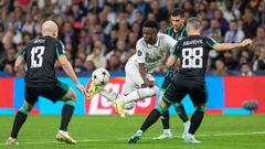 Vinicius Junior of Real Madrid in action during the UEFA Champions League match between Real Madrid and Celtic FC at the Estadio Santiago Bernabeu in Madrid, Spain. (Photo by Apo Caballero/DAX Images/NurPhoto via Getty Images)